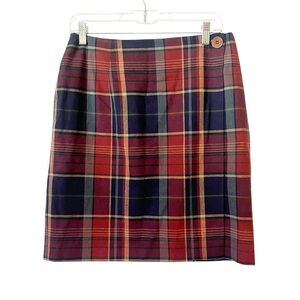 Vintage KGR Red and Blue Plaid Wrap Front Cotton Blend‎ Mini Skirt Size 12